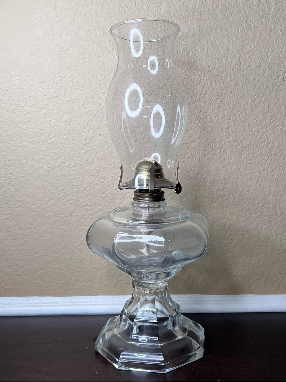 Vintage 1980s Clear Glass Hurricane Oil Lamp